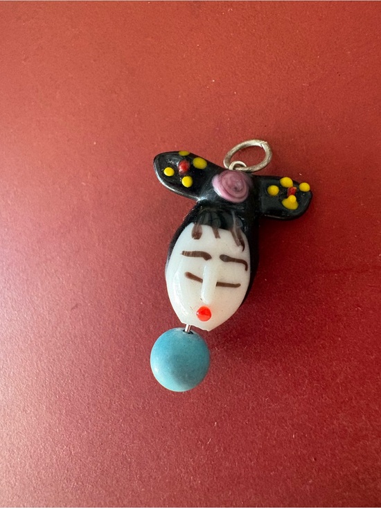 Jewelry - Geisha Face Pendant / glass charm / junk journal charm purse dangle